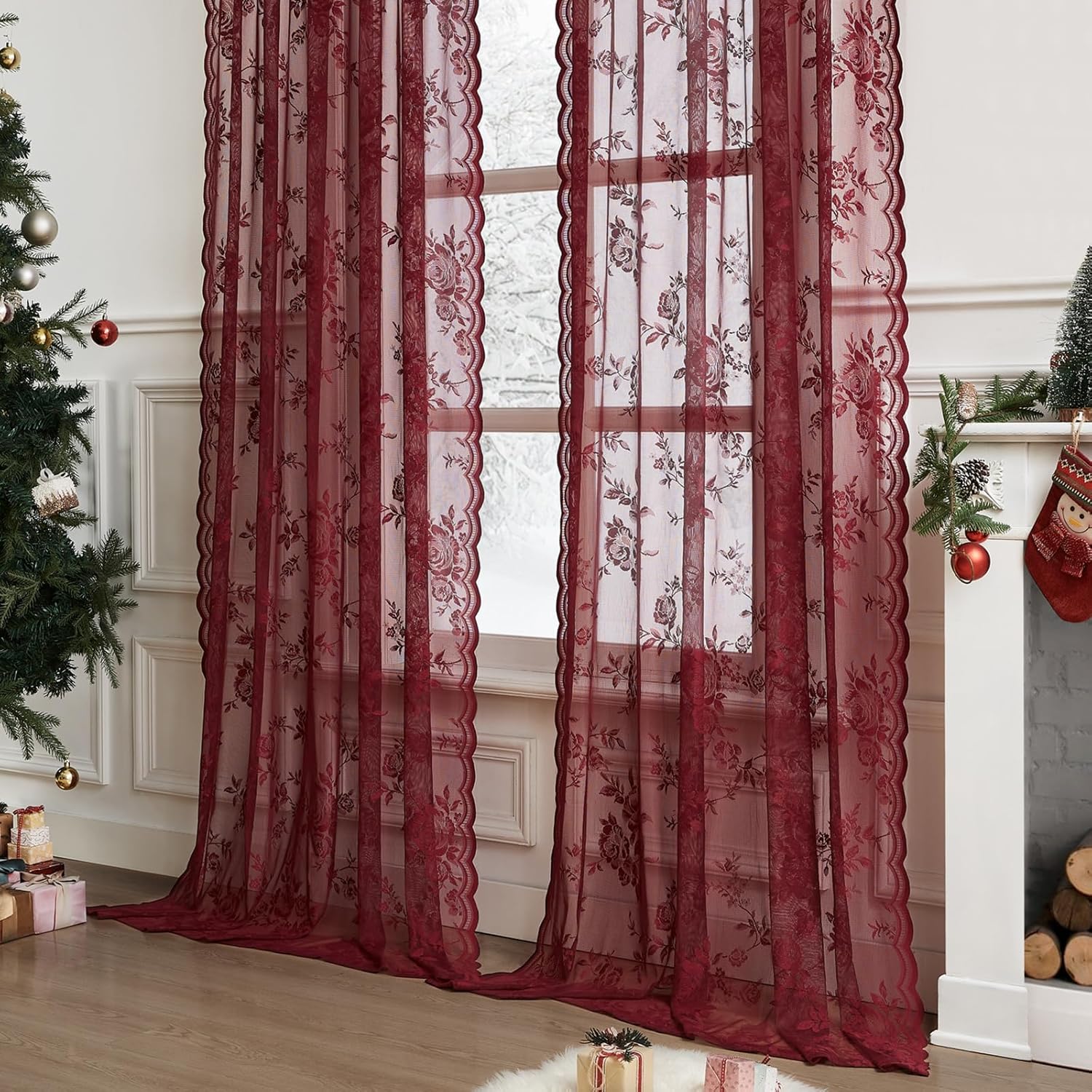 1 шт. бордовые кружевные шторы – обзор и цена Curtain Rods